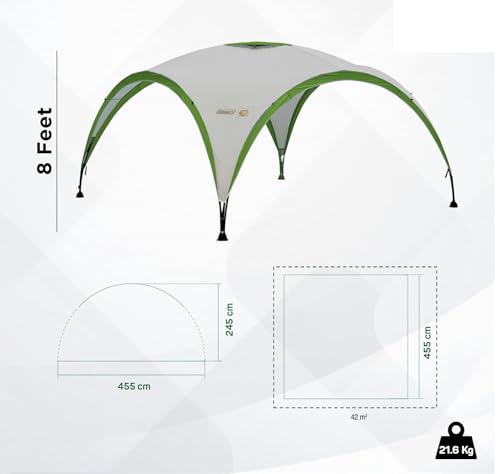 Coleman Gazebo, Event Shelter for Garden and Camping, Sturdy Steel Poles Construction, Large Tent, Portable Sun Shelter with Protection SPF 50, White/Green, XL - 4.5 x 4.5 m