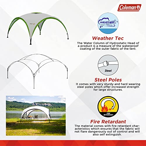 Coleman Gazebo, Event Shelter for Garden and Camping, Sturdy Steel Poles Construction, Large Tent, Portable Sun Shelter with Protection SPF 50, White/Green, XL - 4.5 x 4.5 m