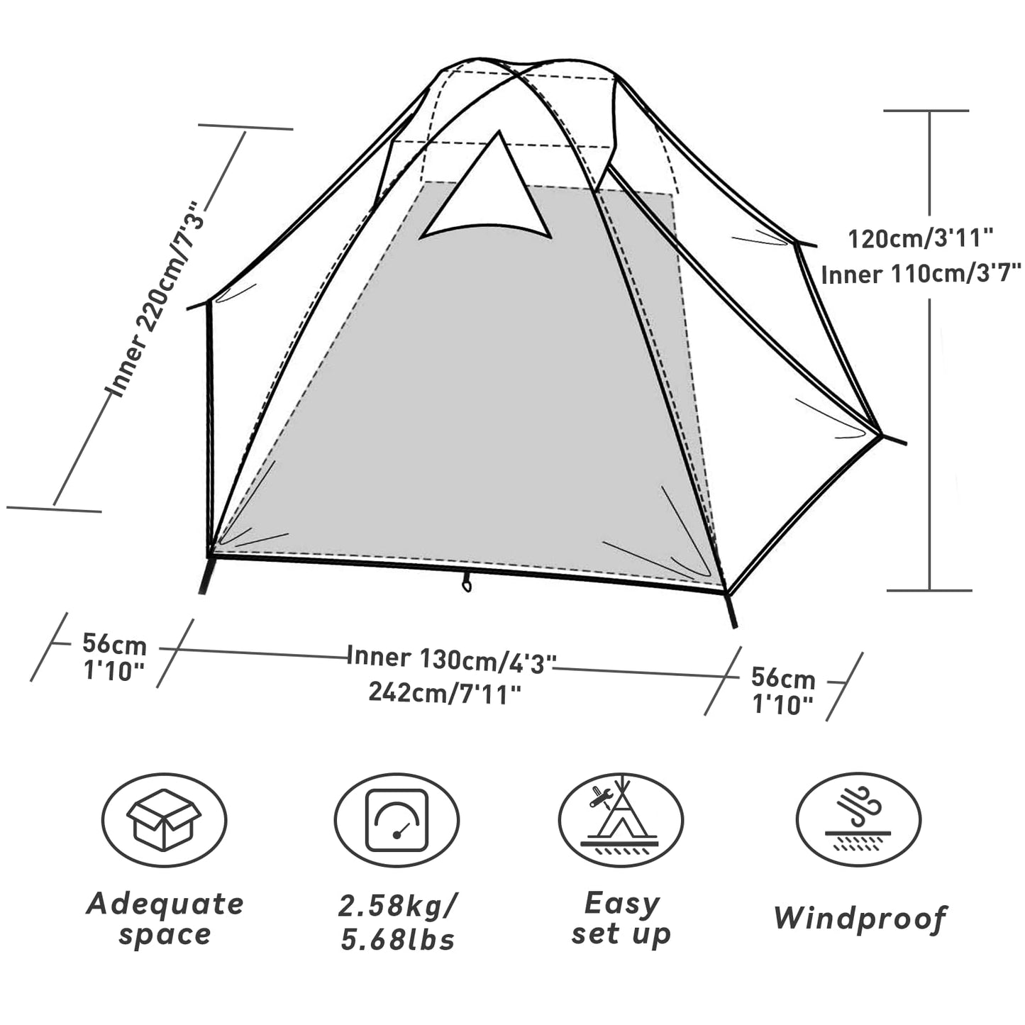 Forceatt 2 Man Camping Tent - Easy Setup Lightweight Two Doors PU3000mm Waterproof Dome - Windproof Instant Outdoor Shelter for Traveling, Beach, Hiking, Mountaineering