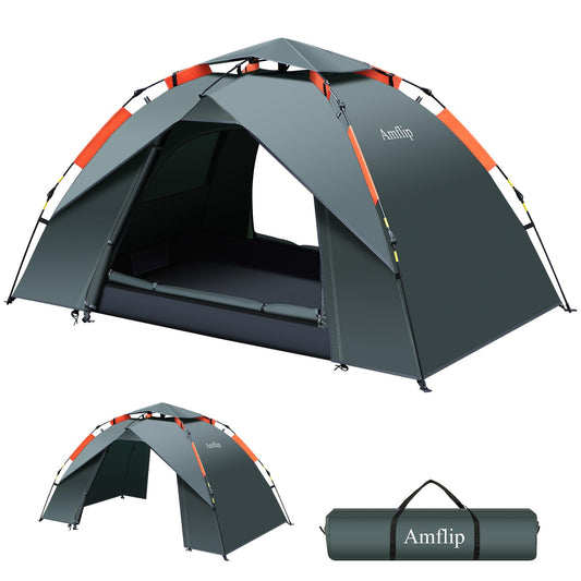 Amflip Camping Tent Automatic 1 Man Person Instant Tent Pop Up Ultralight Dome Tent 4 Seasons Waterproof & Windproof Camping Tent with Removable Outer Tarpaulin, Double Layers
