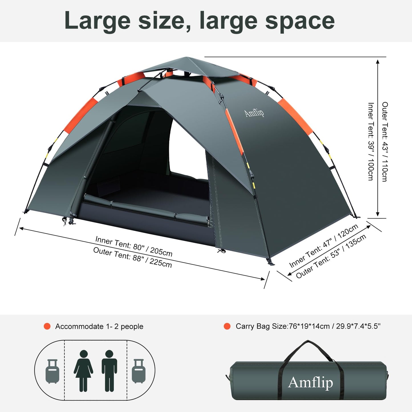 Amflip Camping Tent Automatic 1 Man Person Instant Tent Pop Up Ultralight Dome Tent 4 Seasons Waterproof & Windproof Camping Tent with Removable Outer Tarpaulin, Double Layers