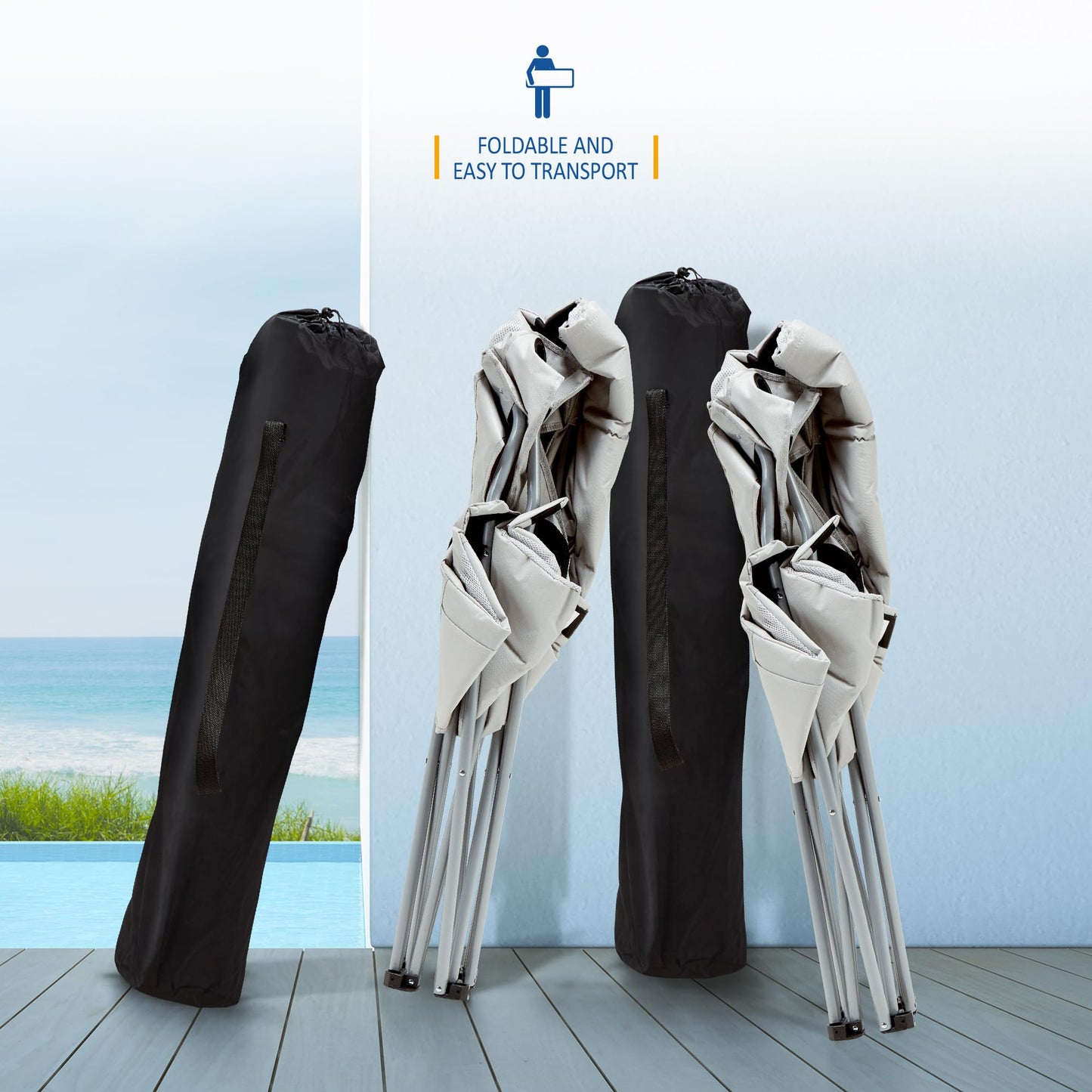 SUNMER Padded Camping Chairs - Set of 2 Deluxe Folding Chairs with Cup Holder and Side Pockets, Holds up to 120kg - Lightweight 3.3kg per Chair - Black & Grey