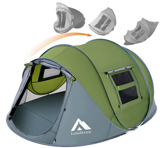 Pop Up Camping Tent - 4-Person Waterproof Instant Pop-Up Tent (Big Green).