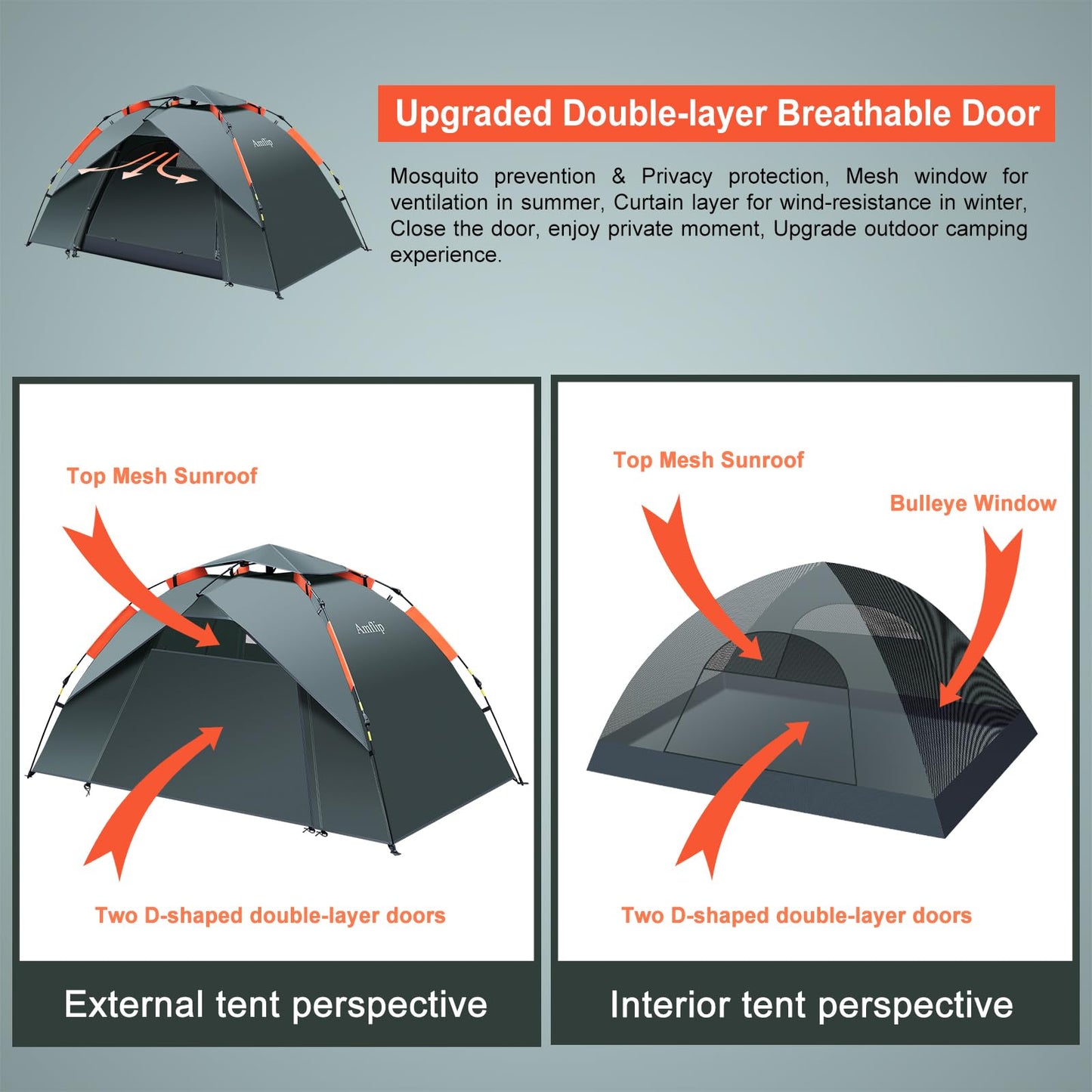 Amflip Camping Tent Automatic 1 Man Person Instant Tent Pop Up Ultralight Dome Tent 4 Seasons Waterproof & Windproof Camping Tent with Removable Outer Tarpaulin, Double Layers