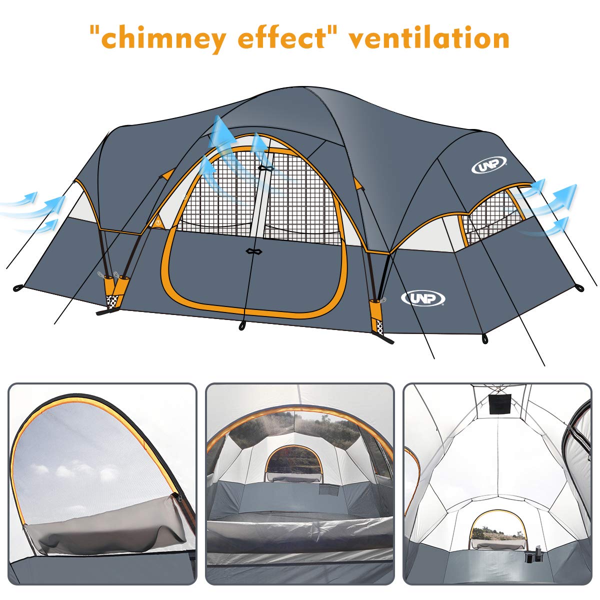 UNP 10-Person Family Camping Tent with 5 Large Mesh Windows, Double Layer & Waterproof Design (18' x 9' x 78")