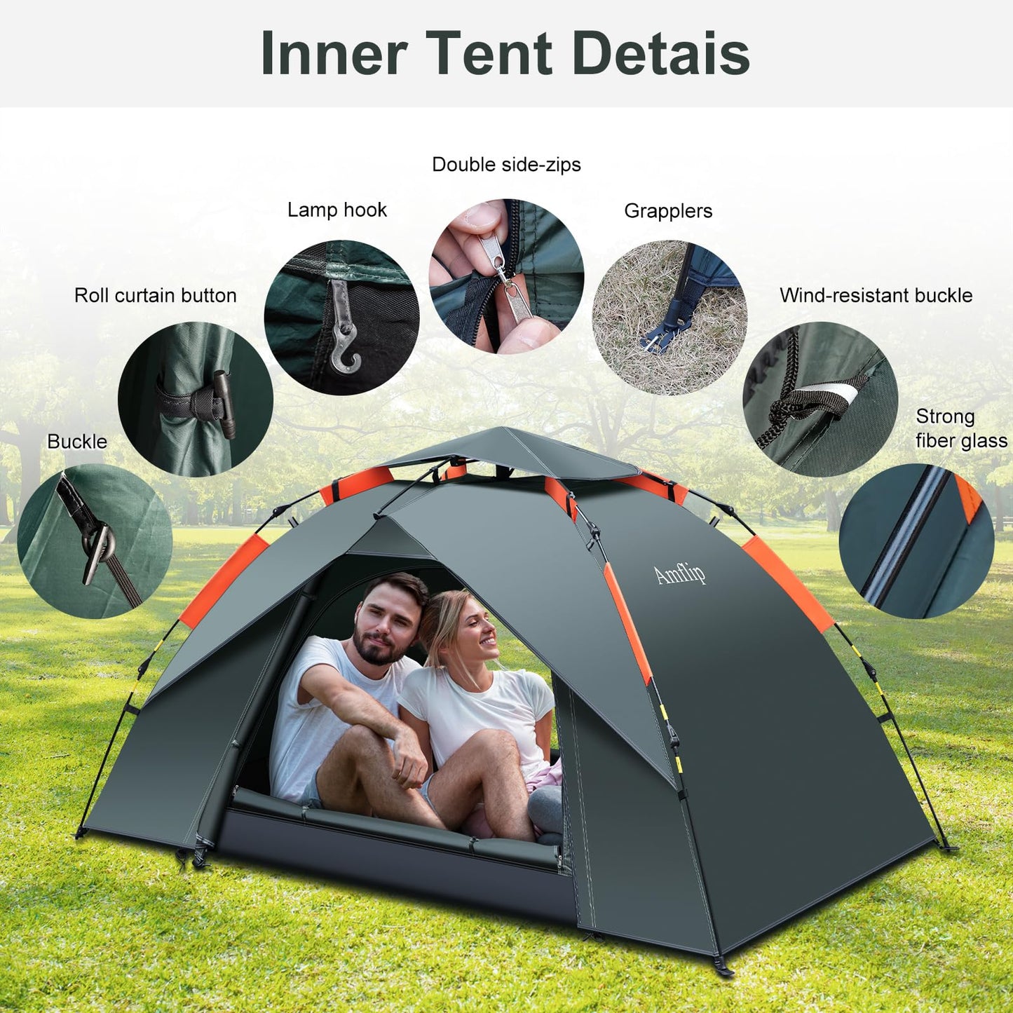 Amflip Camping Tent Automatic 1 Man Person Instant Tent Pop Up Ultralight Dome Tent 4 Seasons Waterproof & Windproof Camping Tent with Removable Outer Tarpaulin, Double Layers