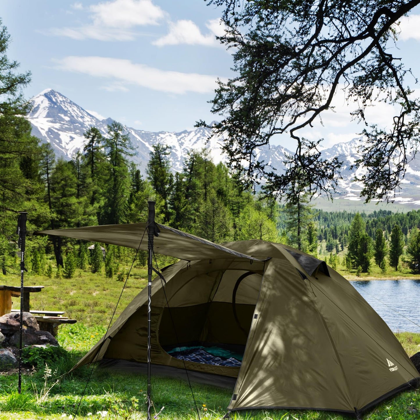 Forceatt 2 Man Camping Tent - Easy Setup Lightweight Two Doors PU3000mm Waterproof Dome - Windproof Instant Outdoor Shelter for Traveling, Beach, Hiking, Mountaineering