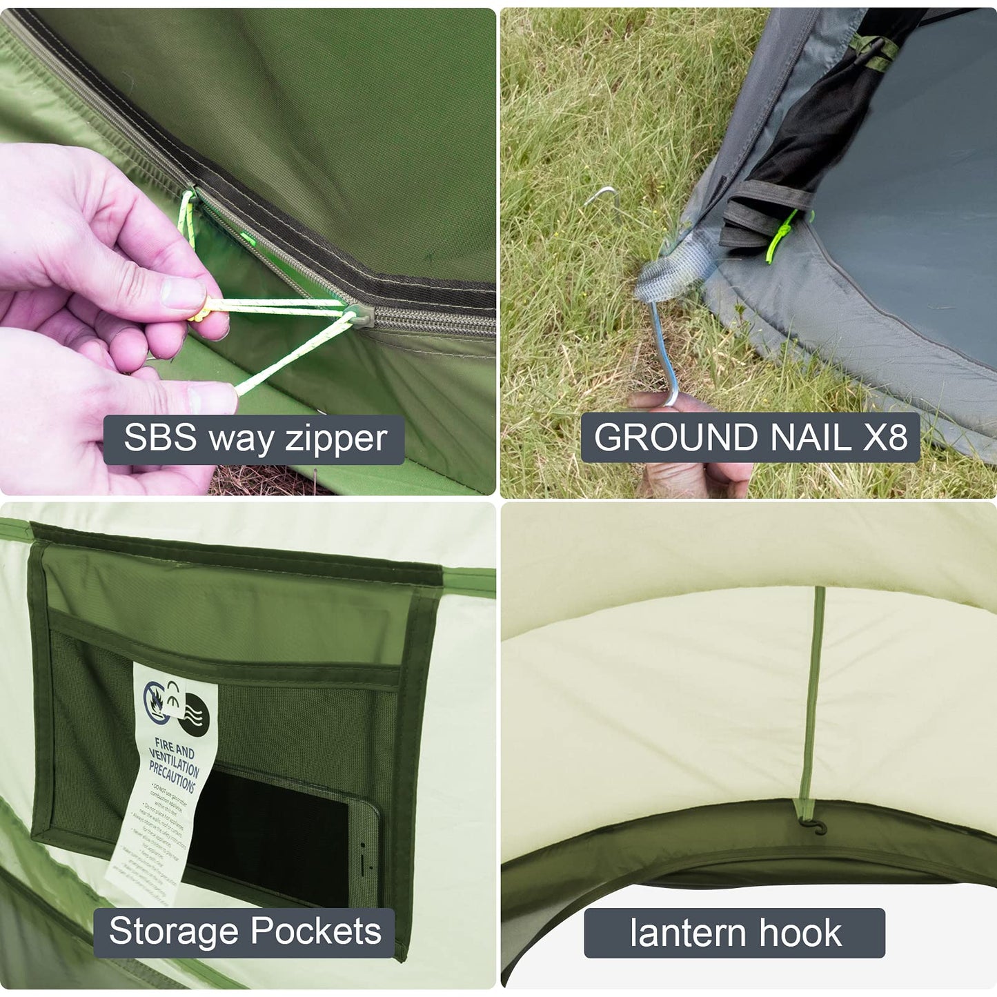 Pop Up Camping Tent - 4-Person Waterproof Instant Pop-Up Tent (Big Green).