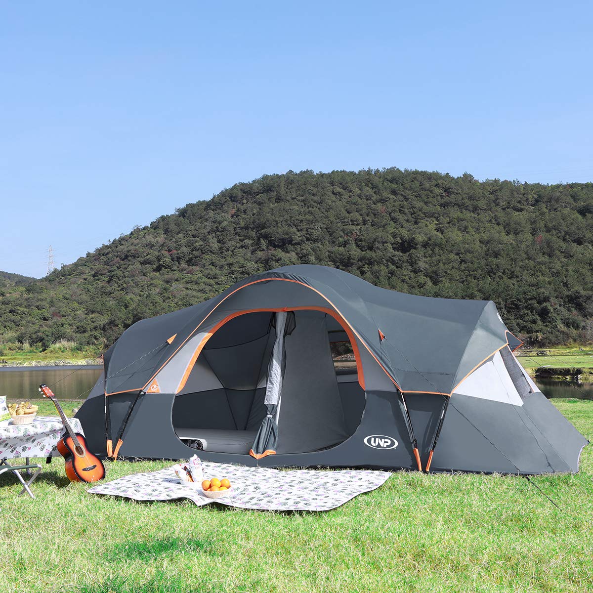 UNP 10-Person Family Camping Tent with 5 Large Mesh Windows, Double Layer & Waterproof Design (18' x 9' x 78")