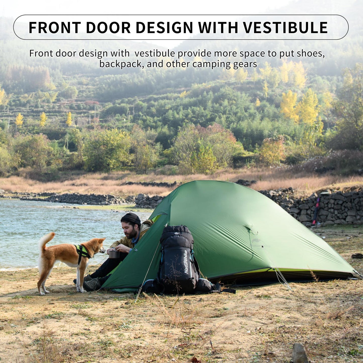 Naturehike Cloud-Up 2 Ultralight Tent Backpacking Tent for 2 Person Hiking Camping Outdoor (20D Forest Green Upgrade)