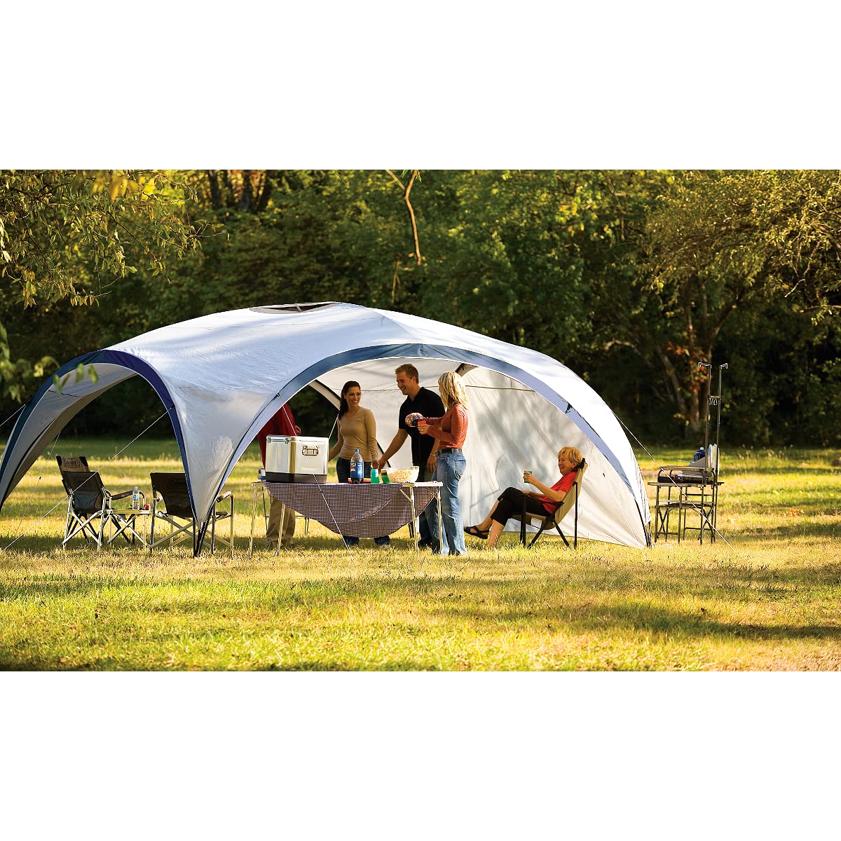 Coleman Gazebo, Event Shelter for Garden and Camping, Sturdy Steel Poles Construction, Large Tent, Portable Sun Shelter with Protection SPF 50, White/Green, XL - 4.5 x 4.5 m