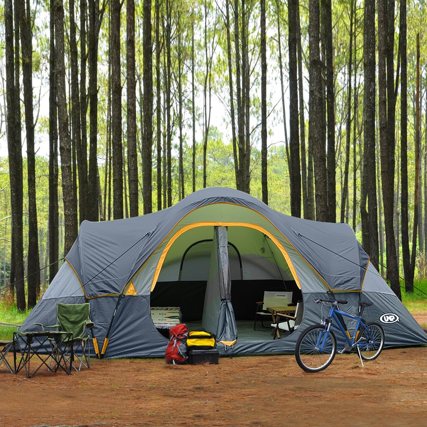 UNP 10-Person Family Camping Tent with 5 Large Mesh Windows, Double Layer & Waterproof Design (18' x 9' x 78")