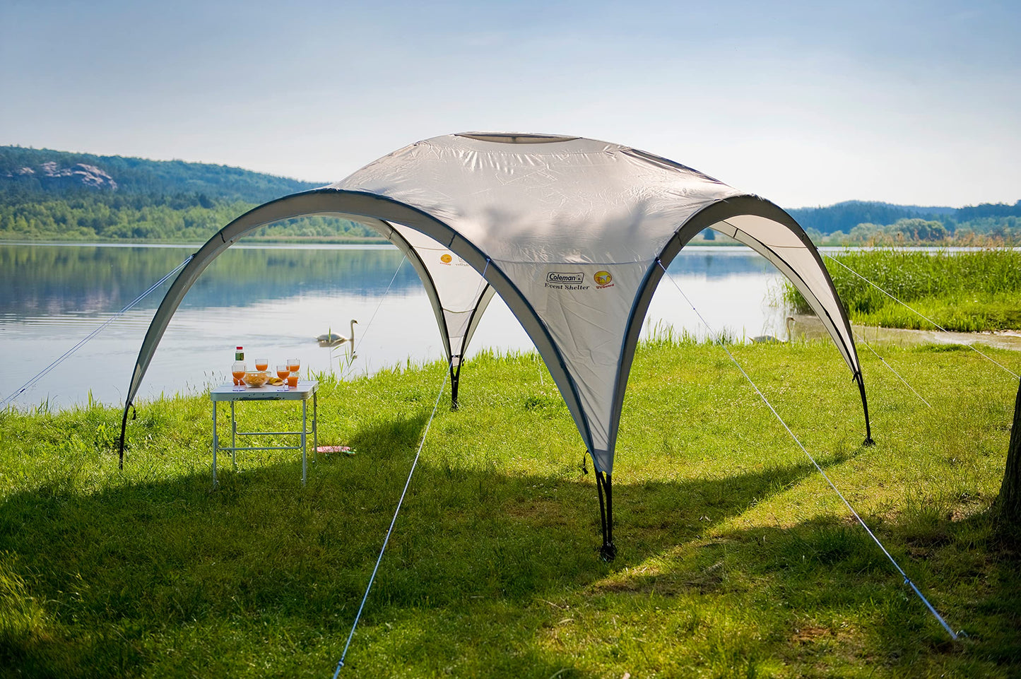 Coleman Gazebo, Event Shelter for Garden and Camping, Sturdy Steel Poles Construction, Large Tent, Portable Sun Shelter with Protection SPF 50, White/Green, XL - 4.5 x 4.5 m