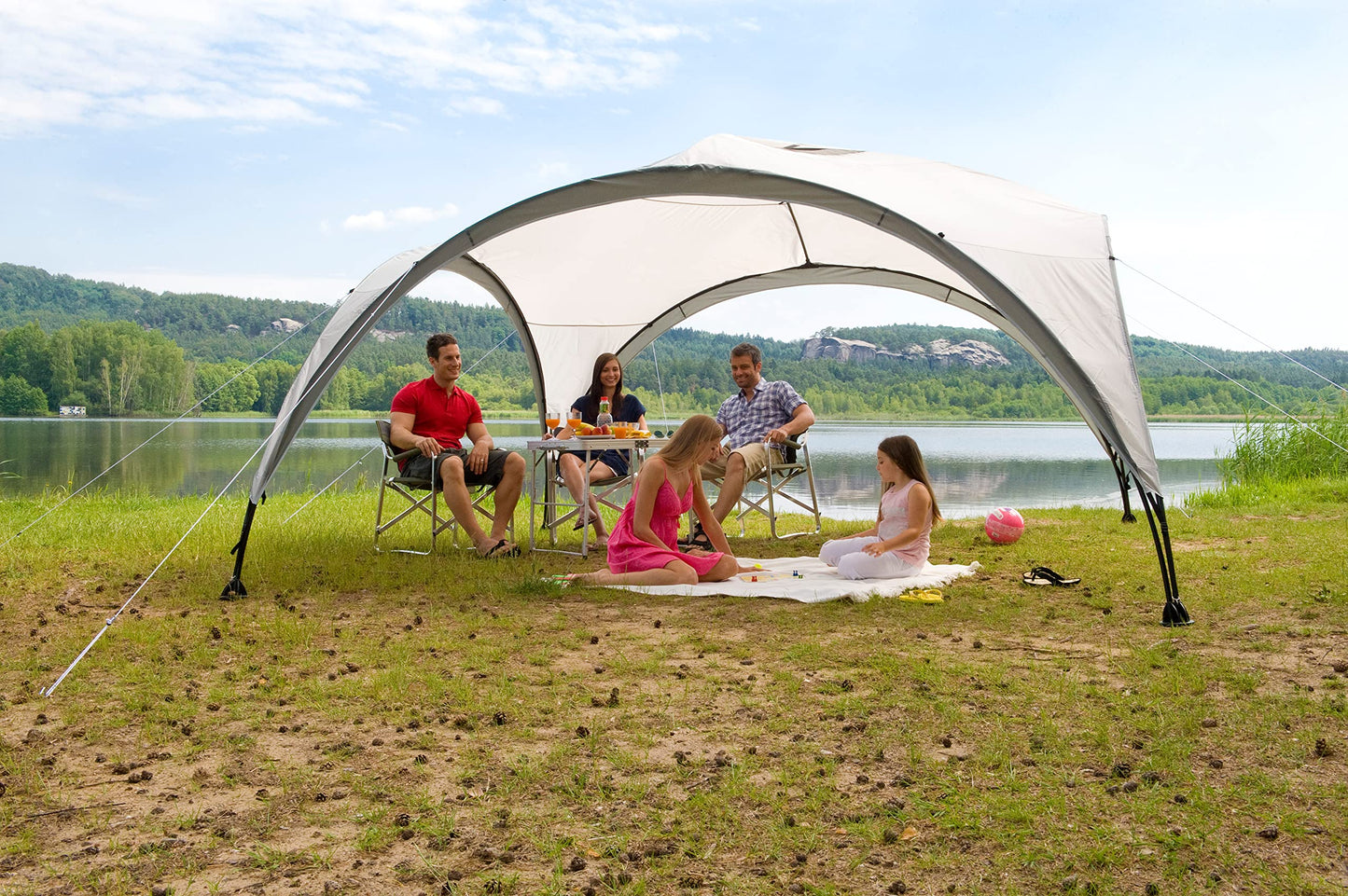 Coleman Gazebo, Event Shelter for Garden and Camping, Sturdy Steel Poles Construction, Large Tent, Portable Sun Shelter with Protection SPF 50, White/Green, XL - 4.5 x 4.5 m