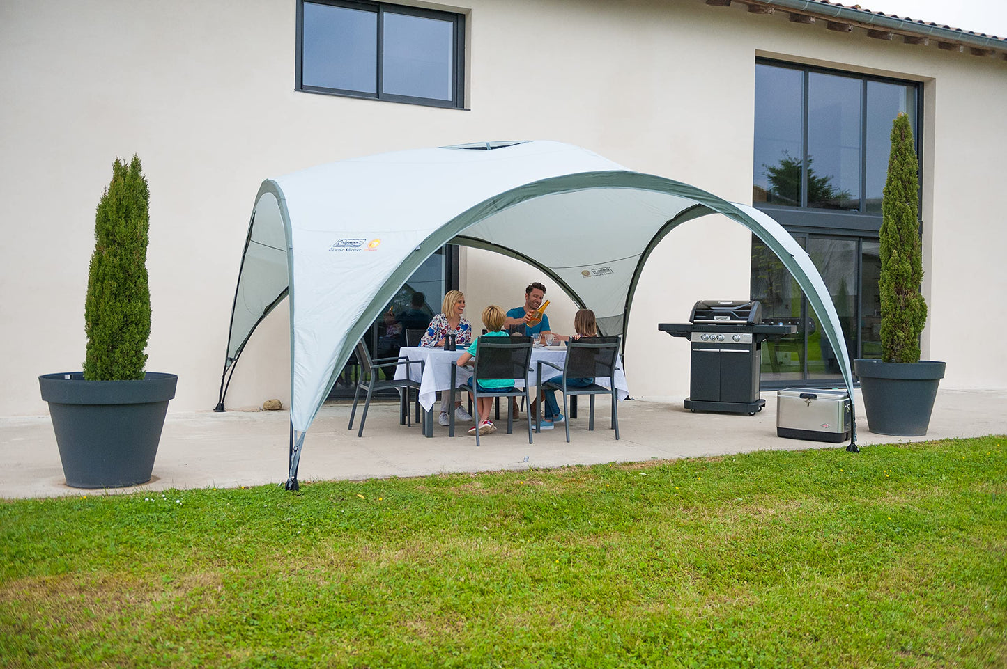 Coleman Gazebo, Event Shelter for Garden and Camping, Sturdy Steel Poles Construction, Large Tent, Portable Sun Shelter with Protection SPF 50, White/Green, XL - 4.5 x 4.5 m